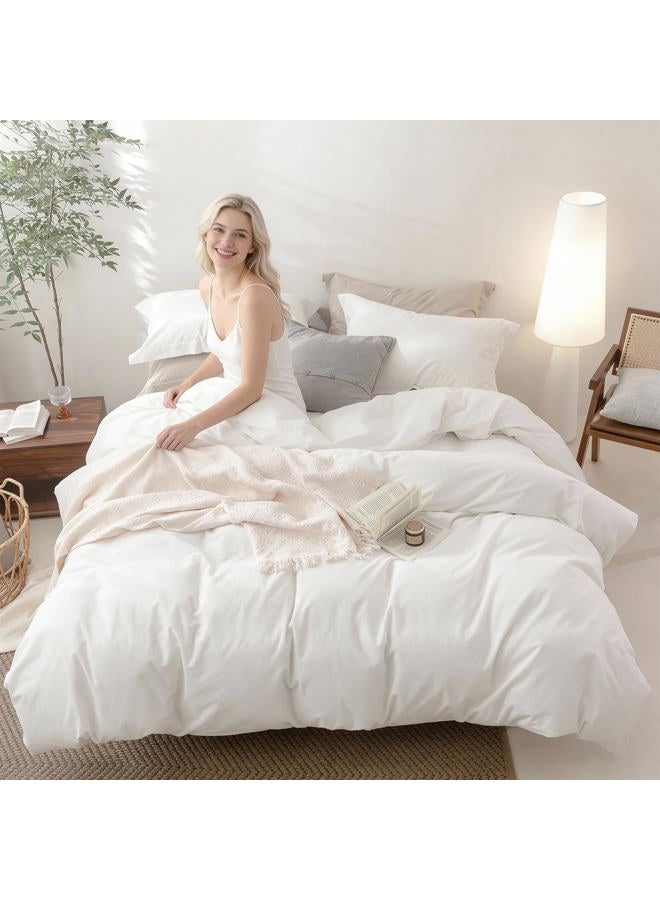 BDEAR 3 Pieces Off White Duvet Cover Set Oversized Queen Size 98'' L x 98'' W, 100% Washed Cotton Duvet Cover with Zipper Closure Plus 2 Pillowcases, Oeko TEX Standard 100 Certificated, Cozy Feel - Image 3