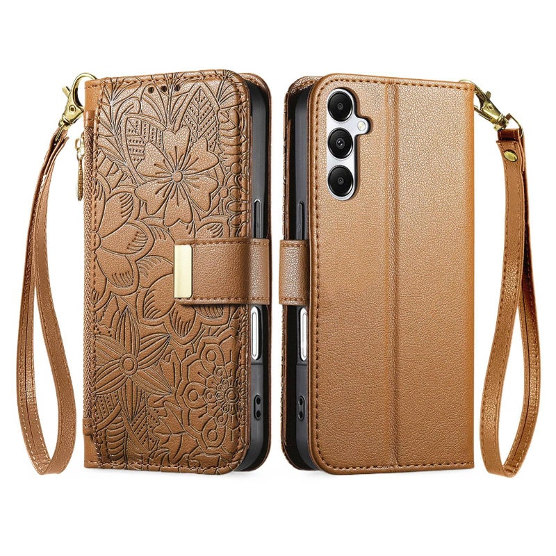 Samsung Galaxy S23 Ultra Case Scratch Resistant PU with Lanyard and Card Holder and Kickstand in Brown for Daily Use - Image 1
