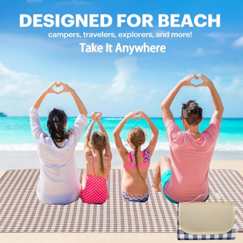 LRUUIDDE Extra Large 80"x 80" Beach Blanket, Outdoor Picnic Blankets, Waterproof Sandproof Portable Blankets, Foldable and Lightweight for Spring Summer Camping, Beach, Park (Brown, 80x80 in) - Image 2