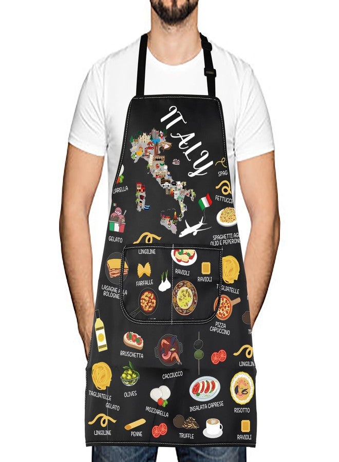 LEVLO Italy Country Map Europe Cuisine Lover Kitchen Apron Mom Dad BFF Italian Food Cooking Travel Apron (Italy) - Image 1