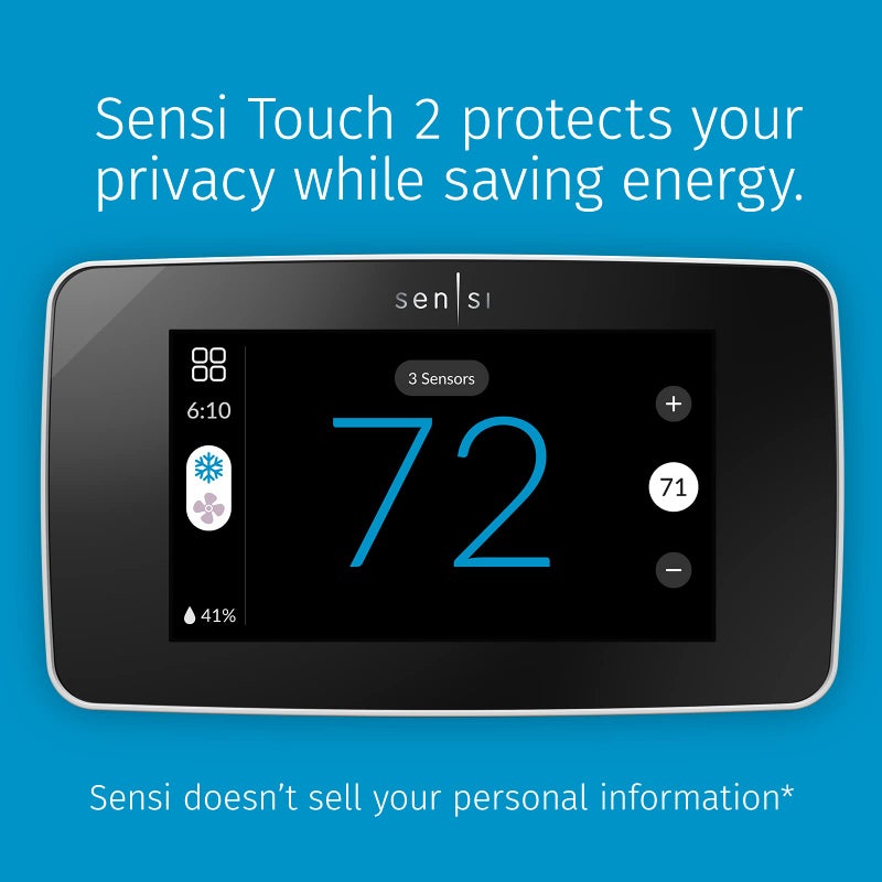 Emerson Sensi Touch 2 Smart Thermostat with Touchscreen Color Display, 100 Years of Expertise, Programmable, Wi-Fi, Data Privacy, Easy DIY, Works with Alexa, Energy Star Certified, ST76W, C-Wire Required - Image 2