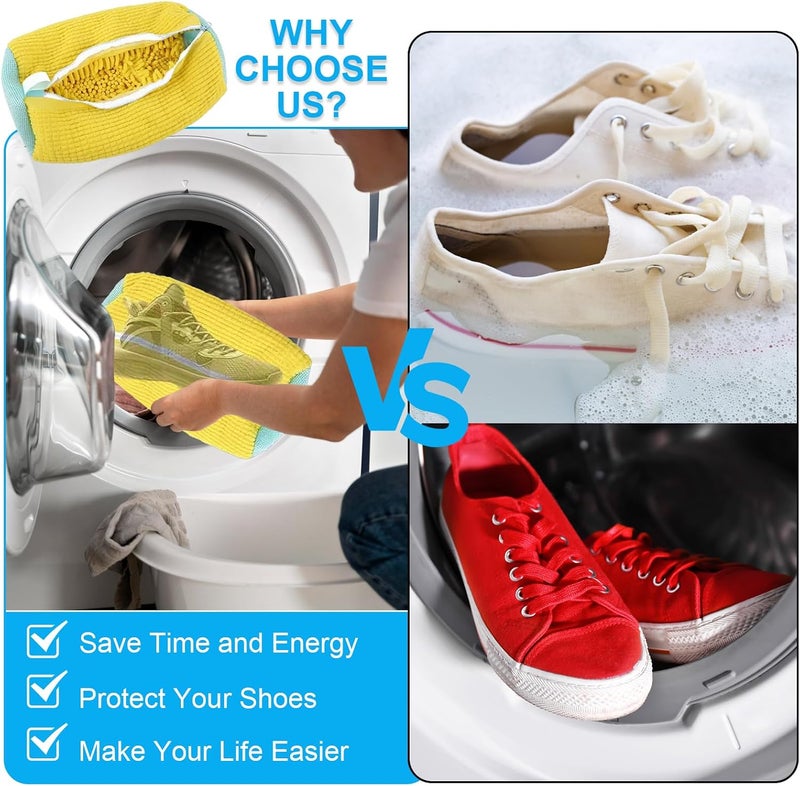 WOBEVB 2Pcs Shoe Washing Machine Bag-Laundry Shoe Bag for Washer and Dryer, Reusable Shoe Cleaning Bag for Sneaker Tennis Shoes Unstain Cleaner Kit, Includes 10 Shoe Bags for Travel (Yellow) - Image 4