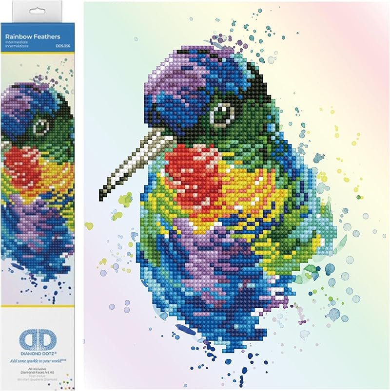 DIAMOND DOTZ Painting, Intermediate Kit DD5, Rainbow Feathers, 22cm x 27cm