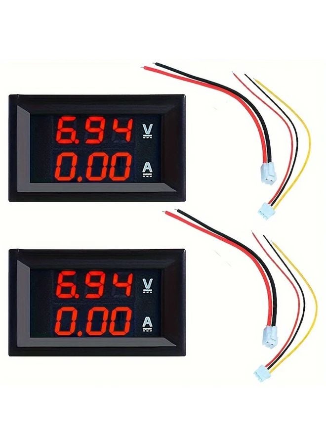 2pcs Red Digital Voltmeter Ammeter DC 100V 10A Dual LED Display Panel With Wires - Image 1