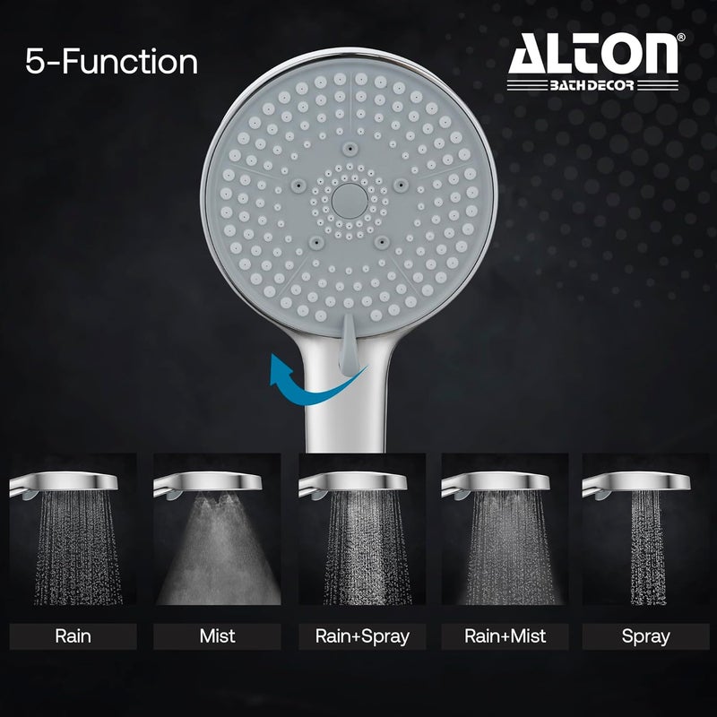 Alton ALTON QDRL5895 Brass Wall Mixer With 5Function Hand Shower SS304 Grade 15 Meter Tube and Crutch Chrome Finish - Image 5