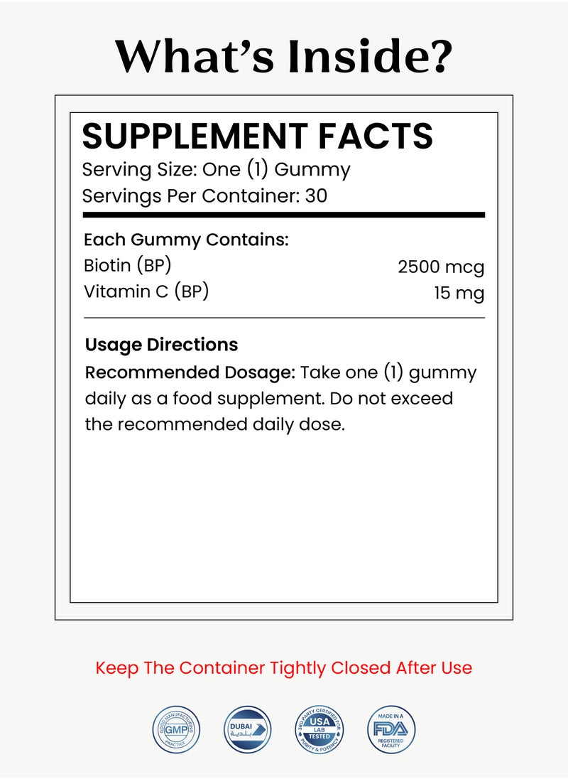 Nutrifactor - Nutrifactor Biotin Plus - Biotin 2500 mcg - Healthy Hair, Radiant Skin & Strong Nails (30 Gummies) - Image 1