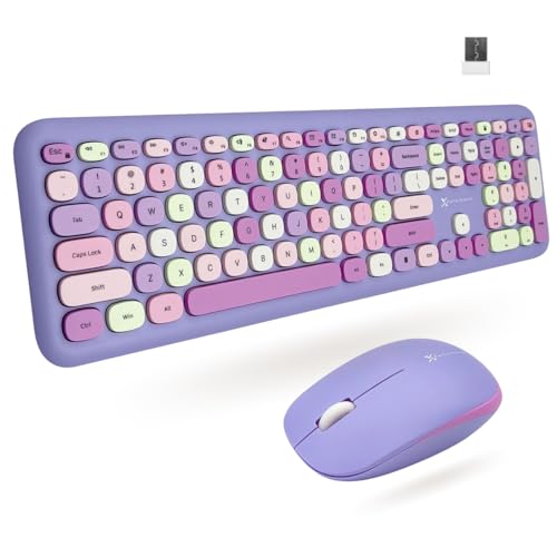 X9 Performance X9 Purple Retro Wireless Keyboard and Mouse Combo - 2.4G Full Size Colorful Keyboard and Mouse Wireless - Cute and Aesthetic Retro Typewriter Combo for PC Computer Desktop and Laptop - Image 1