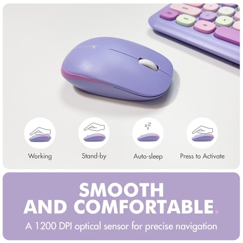 X9 Performance X9 Purple Retro Wireless Keyboard and Mouse Combo - 2.4G Full Size Colorful Keyboard and Mouse Wireless - Cute and Aesthetic Retro Typewriter Combo for PC Computer Desktop and Laptop - Image 4