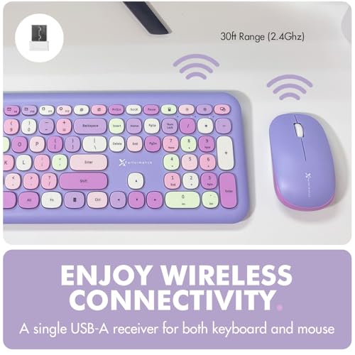 X9 Performance X9 Purple Retro Wireless Keyboard and Mouse Combo - 2.4G Full Size Colorful Keyboard and Mouse Wireless - Cute and Aesthetic Retro Typewriter Combo for PC Computer Desktop and Laptop - Image 3