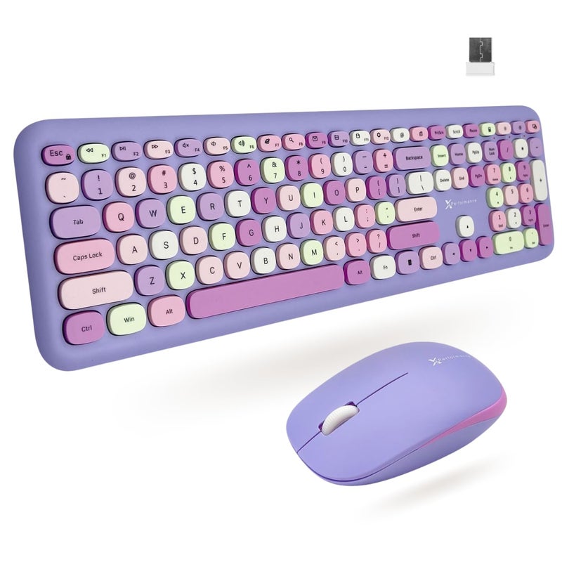 X9 Performance X9 Purple Retro Wireless Keyboard and Mouse Combo - 2.4G Full Size Colorful Keyboard and Mouse Wireless - Cute and Aesthetic Retro Typewriter Combo for PC Computer Desktop and Laptop - Image 5