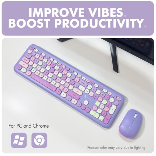 X9 Performance X9 Purple Retro Wireless Keyboard and Mouse Combo - 2.4G Full Size Colorful Keyboard and Mouse Wireless - Cute and Aesthetic Retro Typewriter Combo for PC Computer Desktop and Laptop - Image 2