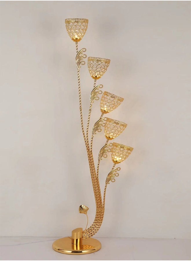 ATM Luxury Golden Floor Lamp with 5 Flower-Shaped Crystal Shades  - Image 1