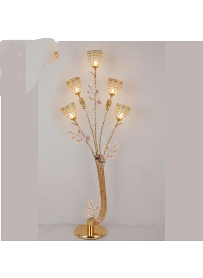 ATM Luxury Golden Floor Lamp with 5 Flower-Shaped Crystal Shades  - Image 2