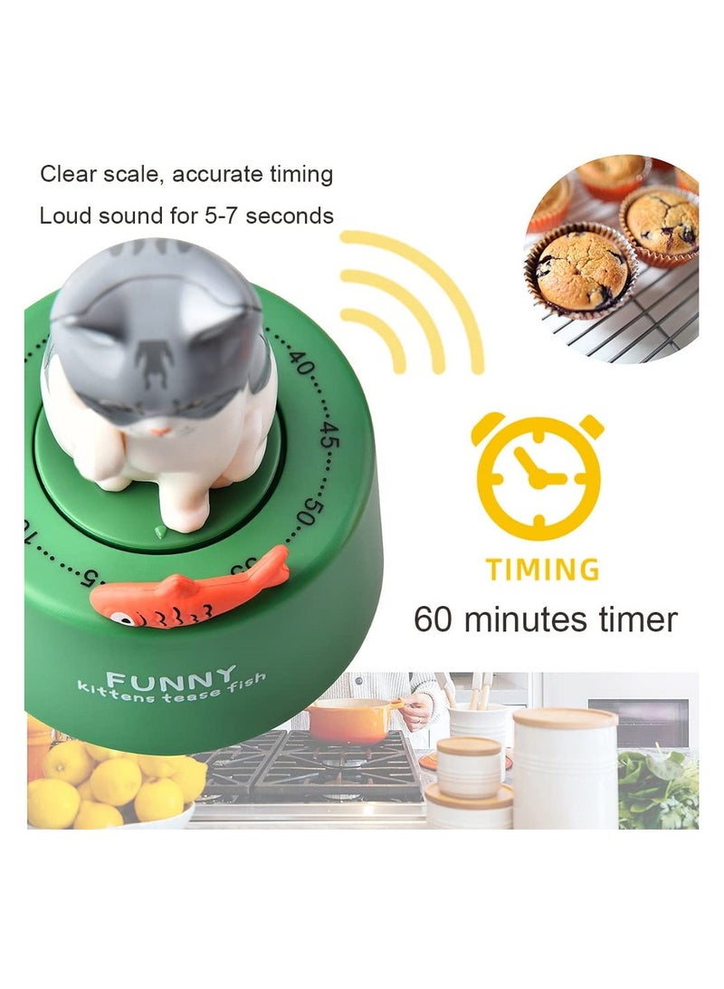 KASTWAVE Cartoon Mechanical Kitchen Timer, 60-Minute Wind Up Dial 360° Rotating, Cat Shape Timer for Cooking Reading or Sport - Image 4
