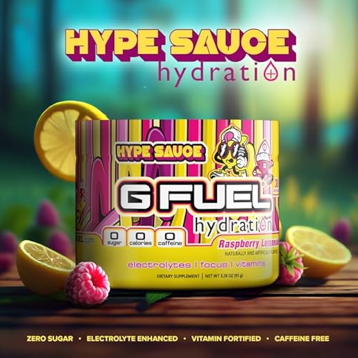 G Fuel Hype Sauce Supreme Hydration, Electrolyte Powder Mix for Energy & Focus, Sugar and Caffeine Free Supplement with Essential Vitamins & Minerals, Raspberry Lemonade Flavor, 3.3 oz - 30 Servings - Image 3