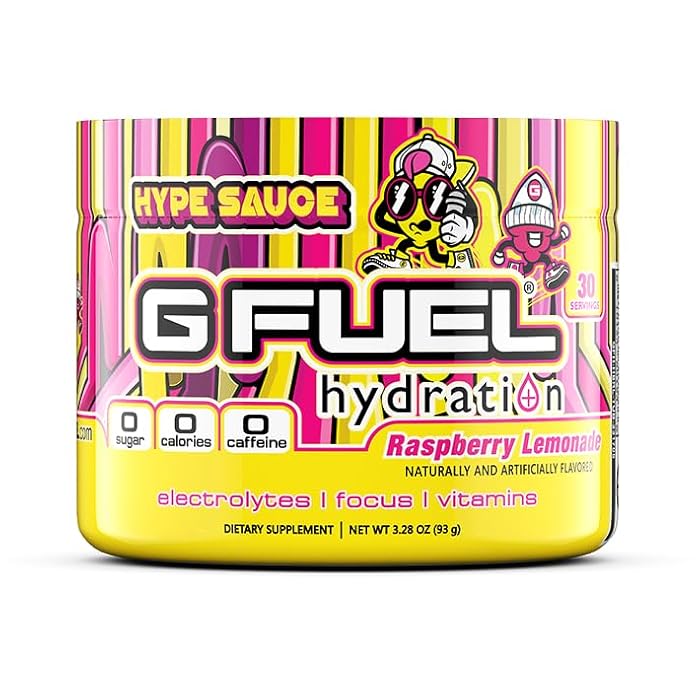 G Fuel Hype Sauce Supreme Hydration, Electrolyte Powder Mix for Energy & Focus, Sugar and Caffeine Free Supplement with Essential Vitamins & Minerals, Raspberry Lemonade Flavor, 3.3 oz - 30 Servings - Image 1