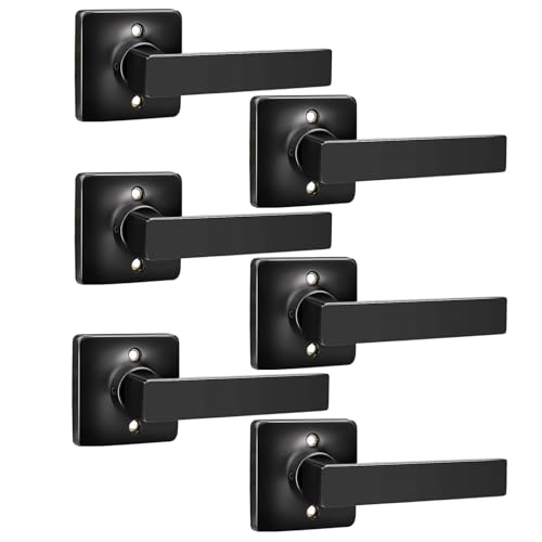 GOBEKOR 6 Pack Single Dummy Door Handles Black Square Door Lever Non-Turning Lock Interior Closet French Door Handle Straight Dummy Levers - Image 1