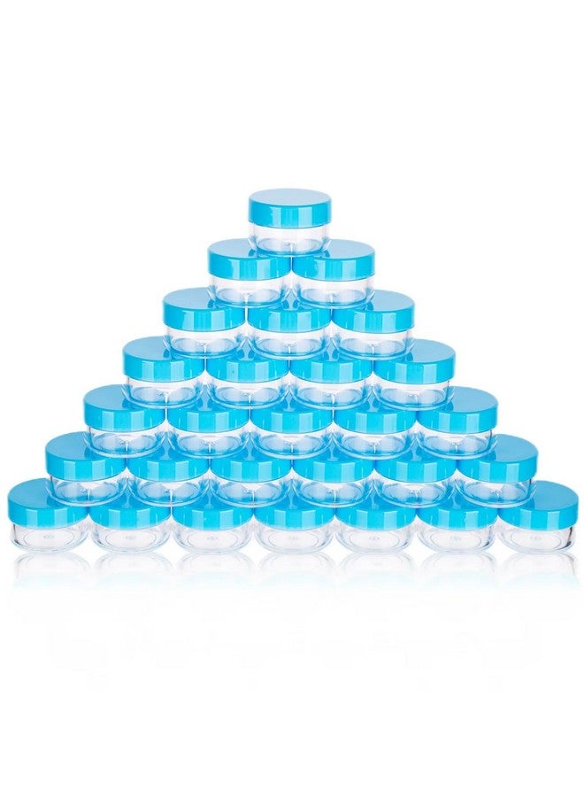 ZEJIA 5 Gram Sample Containers With Lids, Mini Makeup Containers, Empty Plastic Travel Cosmetic Containers With Labels(50 Count, Blue Lid) - Image 1