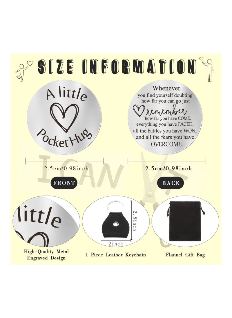 Pocket Hug Token Long Distance Relationship Keepsake Stainless Steel Double Sided Inspirational Gift with PU Leather Keychain - Image 2