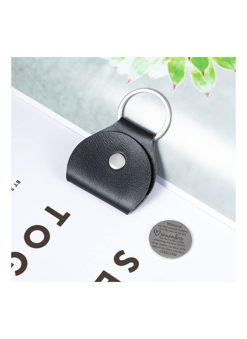 Pocket Hug Token Long Distance Relationship Keepsake Stainless Steel Double Sided Inspirational Gift with PU Leather Keychain - Image 5