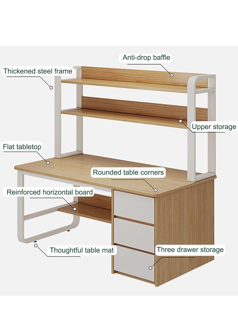 AIWANTO Home Office Desk with 3 Drawers & Shelves – Modern Computer Laptop Study Table, Sturdy Writing Workstation - Image 2