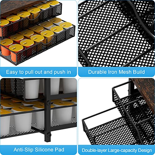 BTY Coffee Pod Drawer Holder Capsule Storage Organizer 2 Tier Coffee Pods Holder With Sliding Baskets for 72 Capacity K Pod, Suit for Home Office Cafe Counter (Black) - Image 3
