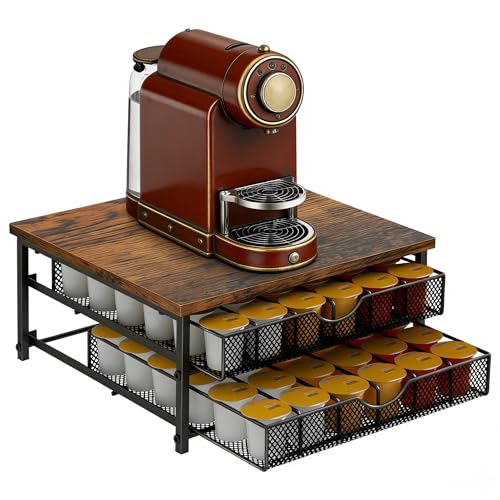 BTY Coffee Pod Drawer Holder Capsule Storage Organizer 2 Tier Coffee Pods Holder With Sliding Baskets for 72 Capacity K Pod, Suit for Home Office Cafe Counter (Black) - Image 1