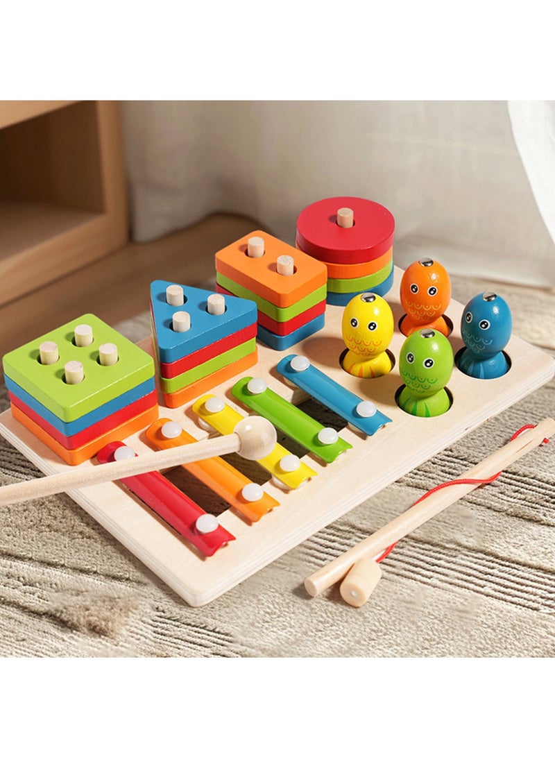 Baby Sorting Toys for 1 2 3 4 5Years Old, Stacking Toys Wooden Blocks, Montessori Fine Motor Game for Colors and Shapes Recognition, Birthday Preschool Kids Baptism Gift - Image 1