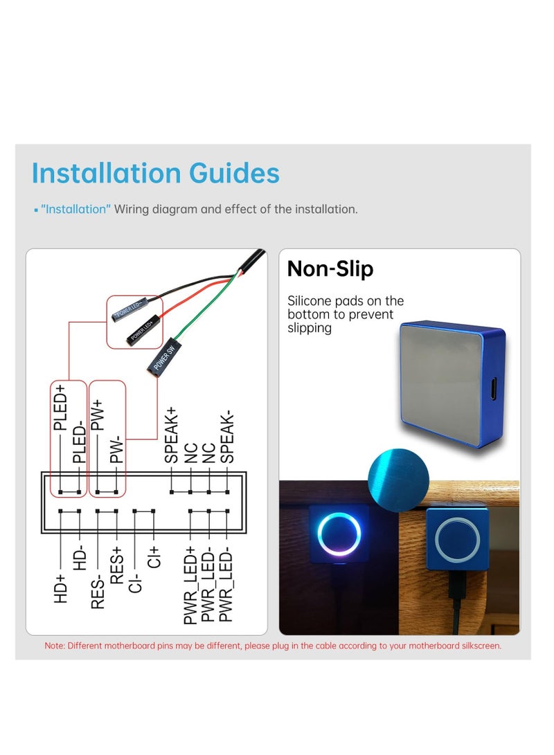 PC Power Button Extension, 6.6ft Cable PC Remote Start, Aluminum Alloy Desktop Computer PC Power Switch, Desk Computer Case, ATX Motherboard External Turn On Switch Off Power Button, Blue - Image 5