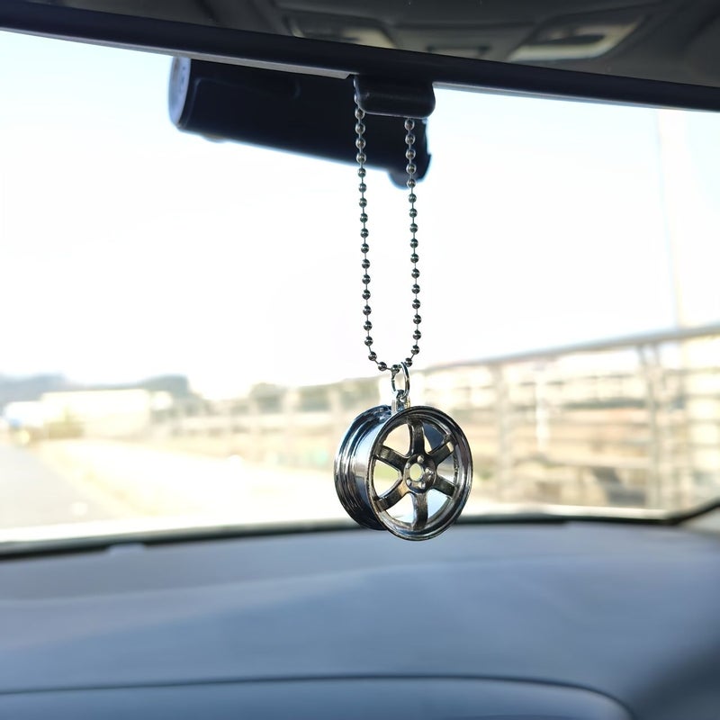 Golden Rotatable Car Wheel Hub Ornament Rearview Mirror Pendant Backpack Charm Desktop Decoration Trendy Gift For Boyfriend - Image 5