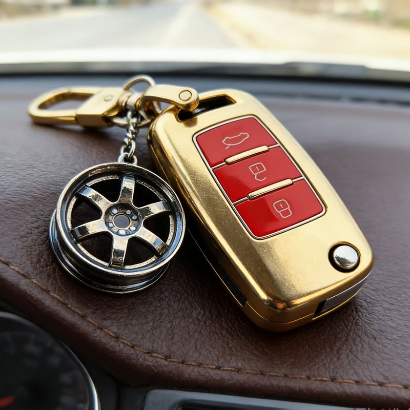 Golden Rotatable Car Wheel Hub Ornament Rearview Mirror Pendant Backpack Charm Desktop Decoration Trendy Gift For Boyfriend - Image 3