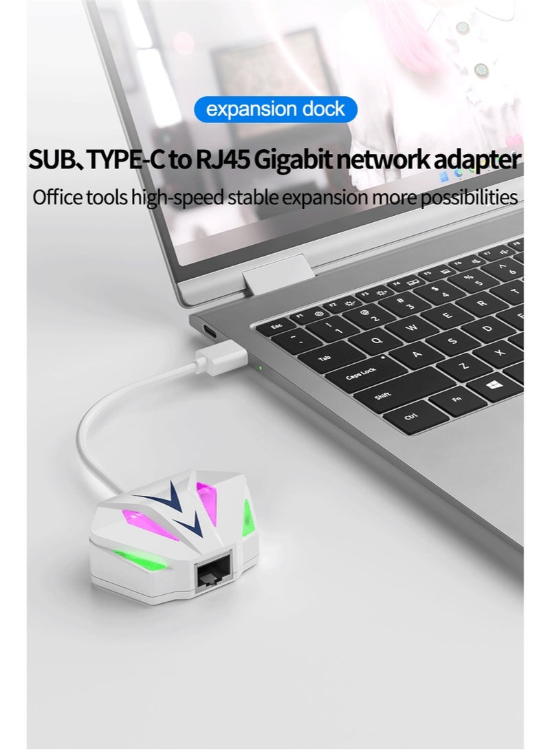 2-in-1 Charging and Ethernet Adapter – USB to 100/1000Mbps RGB Network Card, External Plug-and-Play USB Ethernet Adapter, Fast PD Charging, Compatible with WIN7, WIN8, WIN10, WIN11, Mac OSX, Linux - Image 2