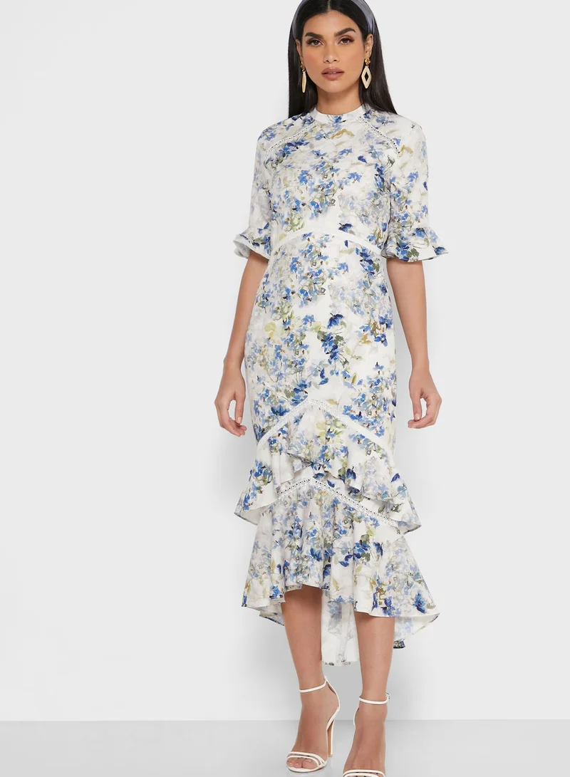 Hope & Ivy Ruffle Trim Floral Print Dress