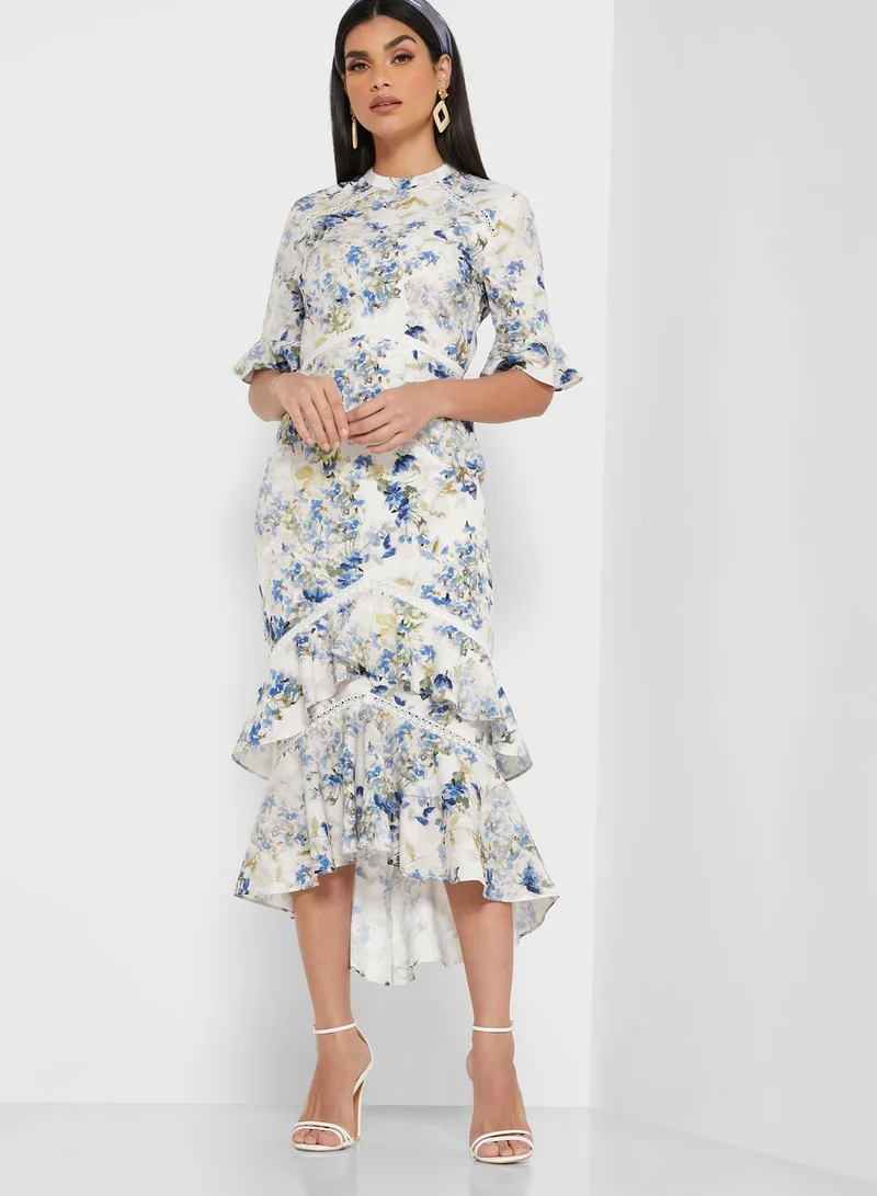 Hope & Ivy Ruffle Trim Floral Print Dress