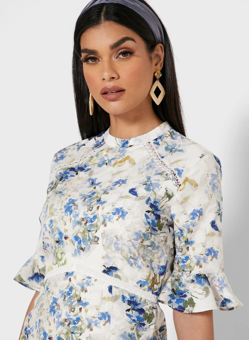 Hope & Ivy Ruffle Trim Floral Print Dress