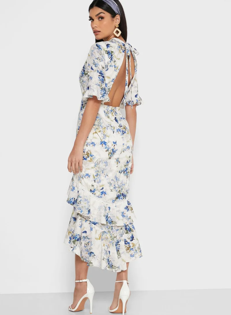 Hope & Ivy Ruffle Trim Floral Print Dress