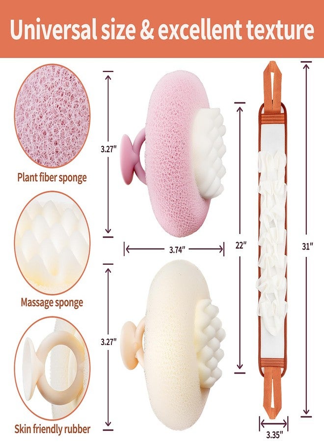 kullder Deep Exfoliating Bath Set 3PCS: 2 Super Soft Sunflower Suction Cup Bath Balls, & 2-in-1 Long Exfoliating Shower Towel, Body & Back Scrubber Exfoliator, Body Massage Scrub & Shower Loofah Sponge - Image 2