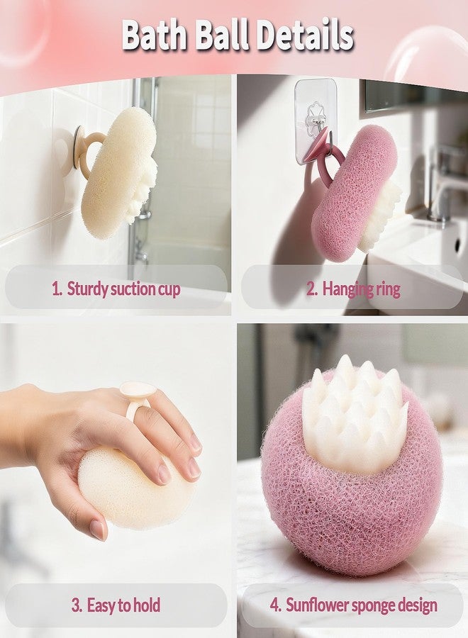 kullder Deep Exfoliating Bath Set 3PCS: 2 Super Soft Sunflower Suction Cup Bath Balls, & 2-in-1 Long Exfoliating Shower Towel, Body & Back Scrubber Exfoliator, Body Massage Scrub & Shower Loofah Sponge - Image 4
