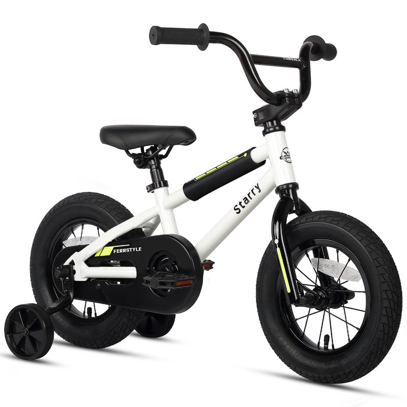 cubsala 12 Inch Kids Bike BMX Style Bicycle with Training Wheels Coaster Brake for 1 2 3 4 Years Old Boys Girls Toddlers Beginner Riders, White - Image 1
