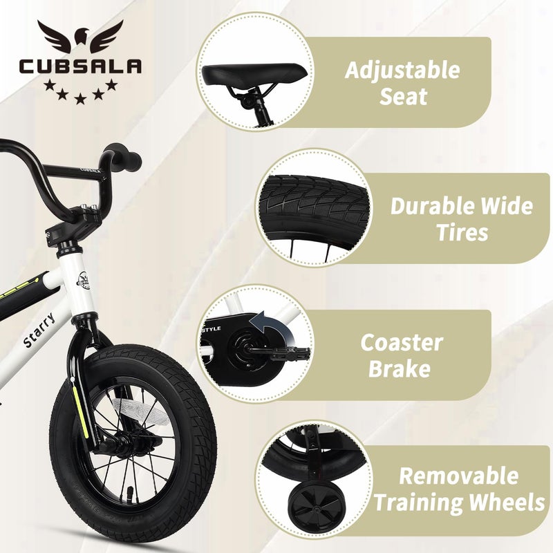 cubsala 12 Inch Kids Bike BMX Style Bicycle with Training Wheels Coaster Brake for 1 2 3 4 Years Old Boys Girls Toddlers Beginner Riders, White - Image 3