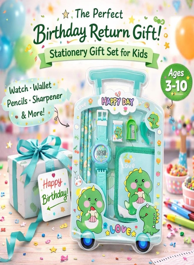 Fiddlys Kids Stationery Gift Set with Watch & Pouch | Cute Travel Kit for Boys & Girls | Pencil, Eraser, Sharpener, Wallet Combo (Happy Dino) - Image 5