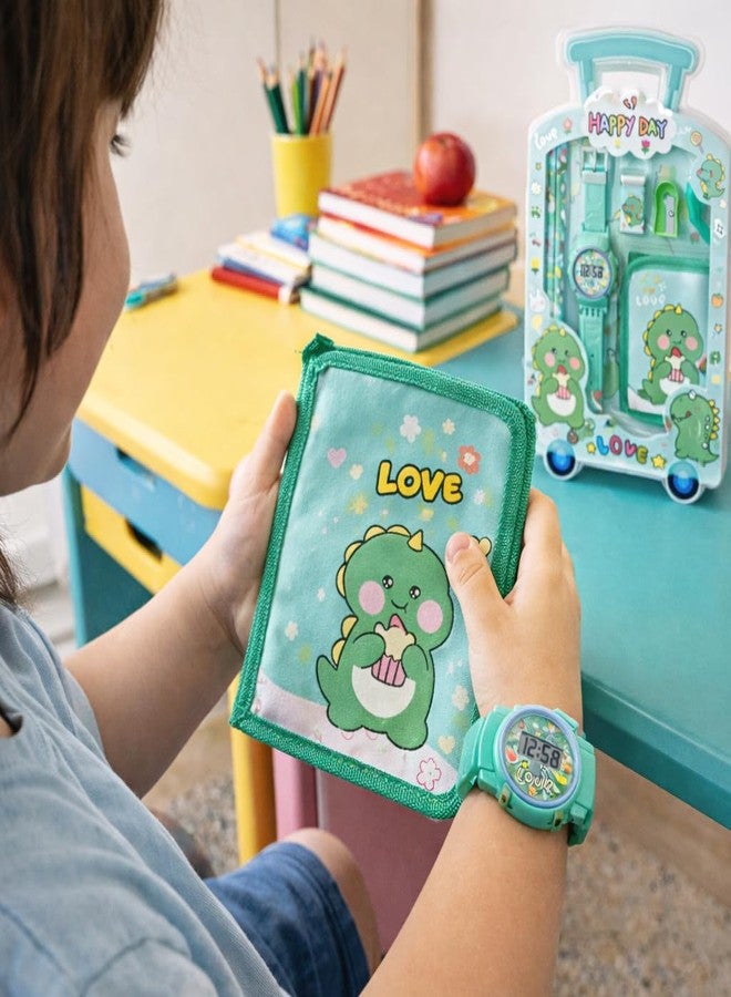 Fiddlys Kids Stationery Gift Set with Watch & Pouch | Cute Travel Kit for Boys & Girls | Pencil, Eraser, Sharpener, Wallet Combo (Happy Dino) - Image 4