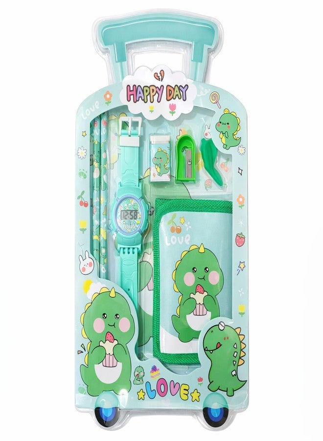 Fiddlys Kids Stationery Gift Set with Watch & Pouch | Cute Travel Kit for Boys & Girls | Pencil, Eraser, Sharpener, Wallet Combo (Happy Dino) - Image 1
