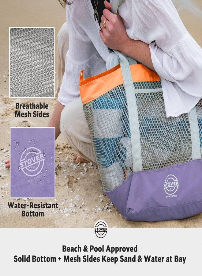 STOVER Large Mesh Tote Beach, Vacation, Shopping and Travel Shoulder Bag with Storage Pouch for Women, Men and Families (Purple) - Image 3