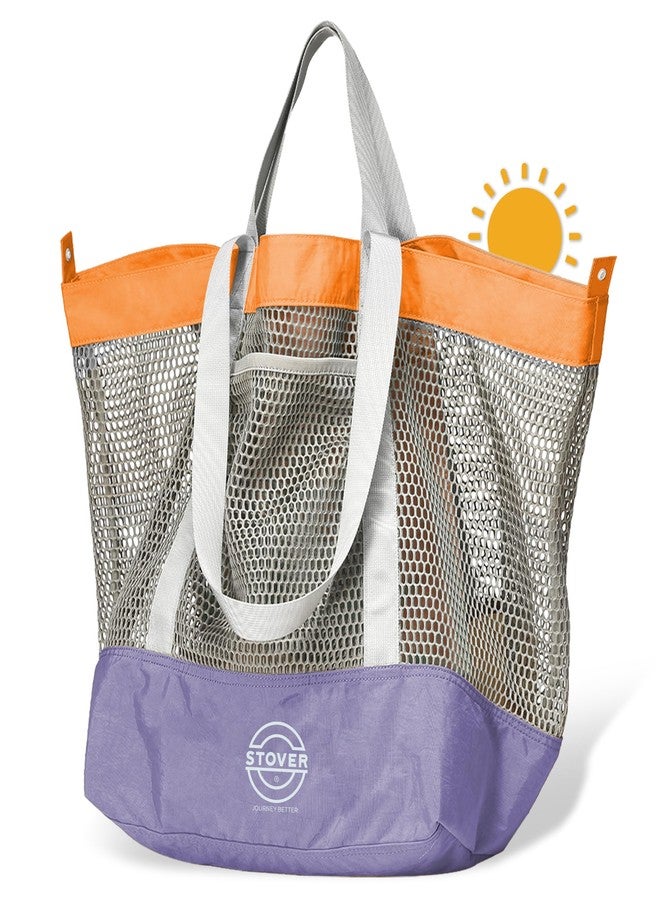 STOVER Large Mesh Tote Beach, Vacation, Shopping and Travel Shoulder Bag with Storage Pouch for Women, Men and Families (Purple) - Image 1