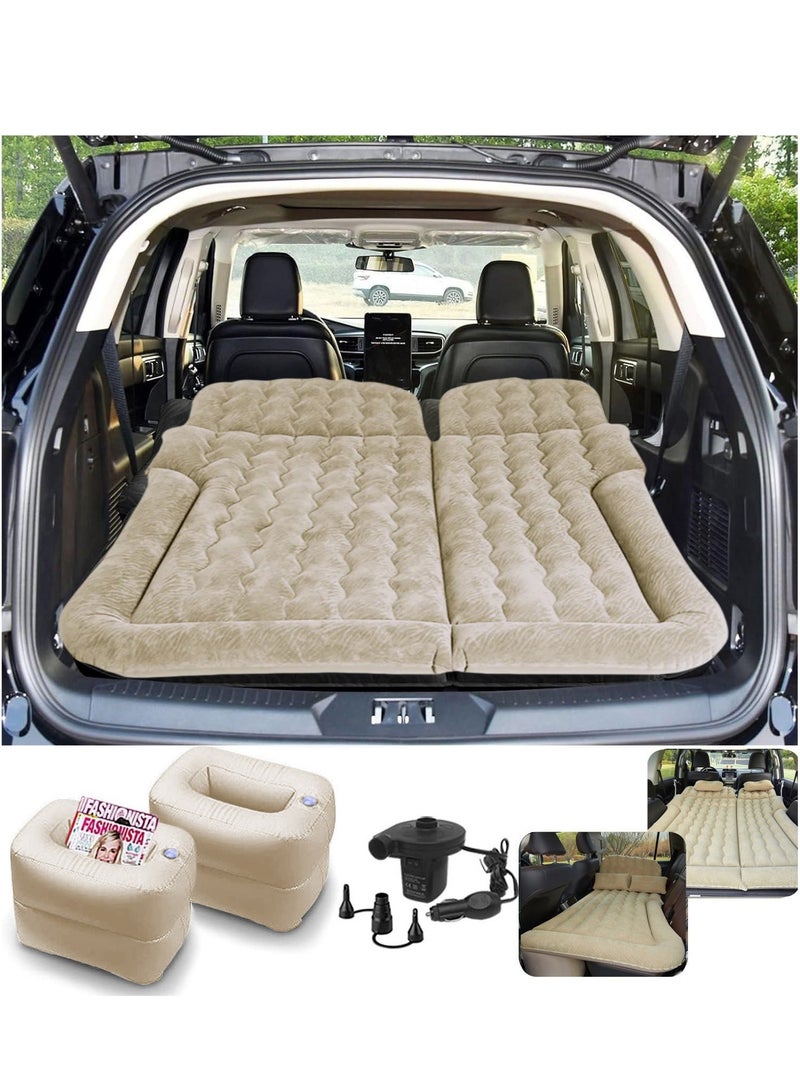 فلاشهوك مرتبة هوائية للسيارات الرياضية متعددة الاستخدامات فرشة رحلات  - سرير سيارة نوم قابل للنفخ للسيارة للمقعد الخلفي للسيارة مع مضخة هواء كهربائية، للرحلات والتخييم في الهواء الطلق، اللون البيج - Image 1