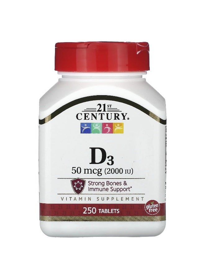 21st Century, D3, 50 mcg (2,000 IU), 250 Tablets