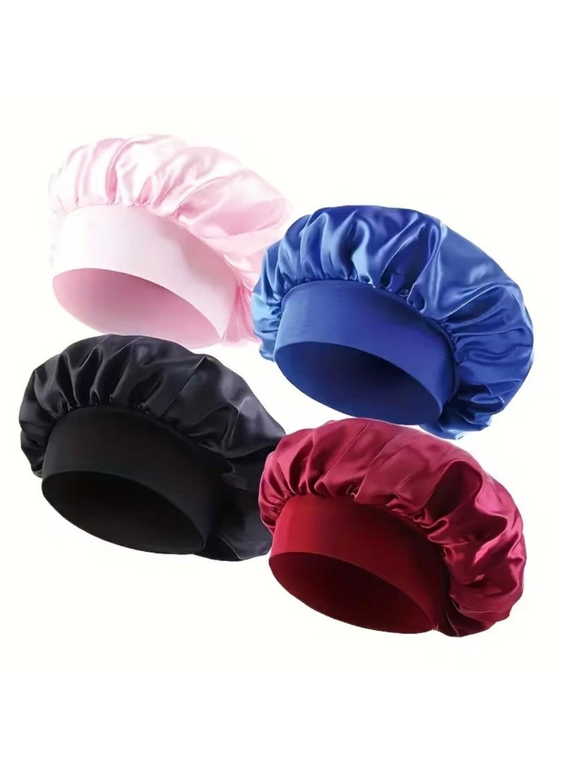 قبعة صوفية ناعمة ومريحة من الساتان المحبوك - شريط مطاطي عريض لنوم مريح طوال الليل، وحماية الشعر، وعناية لطيفة بفروة الرأس - مقاس واحد يناسب الجميع، خفيفة الوزن، تسمح بمرور الهواء، وسهلة الارتداء - Image 1