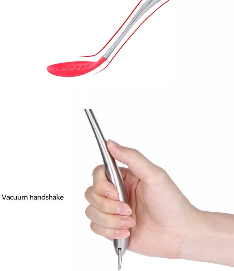 Baskety Premium Siliocne Nylon Stainless Steel Fring Spoon Strainer Slotted Spoon Ladle Spatula Turner Skimer Conlander Silicone Kitchen Utensil Set for Cooking Red Pack of 1 - Image 3