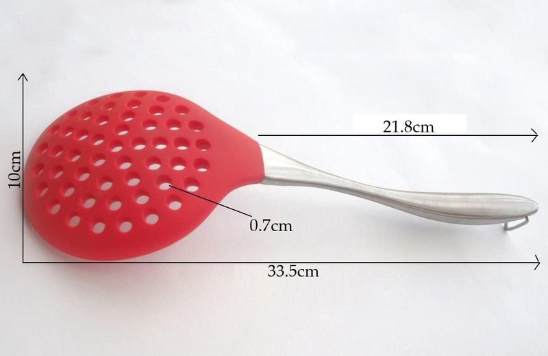 Baskety Premium Siliocne Nylon Stainless Steel Fring Spoon Strainer Slotted Spoon Ladle Spatula Turner Skimer Conlander Silicone Kitchen Utensil Set for Cooking Red Pack of 1 - Image 2